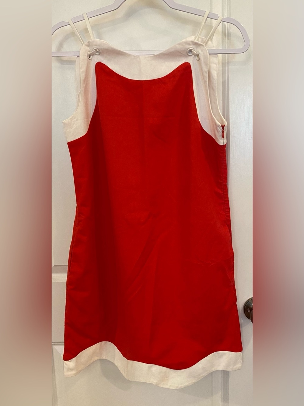 AUREUM Wave Hem Mini Shift Dress NWT Sz S Red/White Linen/Cotton Shoulder Straps